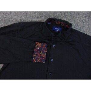 Eton Contemporary Shirt Mens Large Black Solid Contrast Cuff